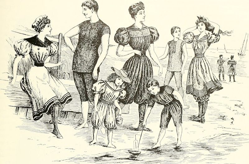 Moteriškų maudymosi kostiumėlių nuotraukos nuo 1800-ųjų iki šiandien
